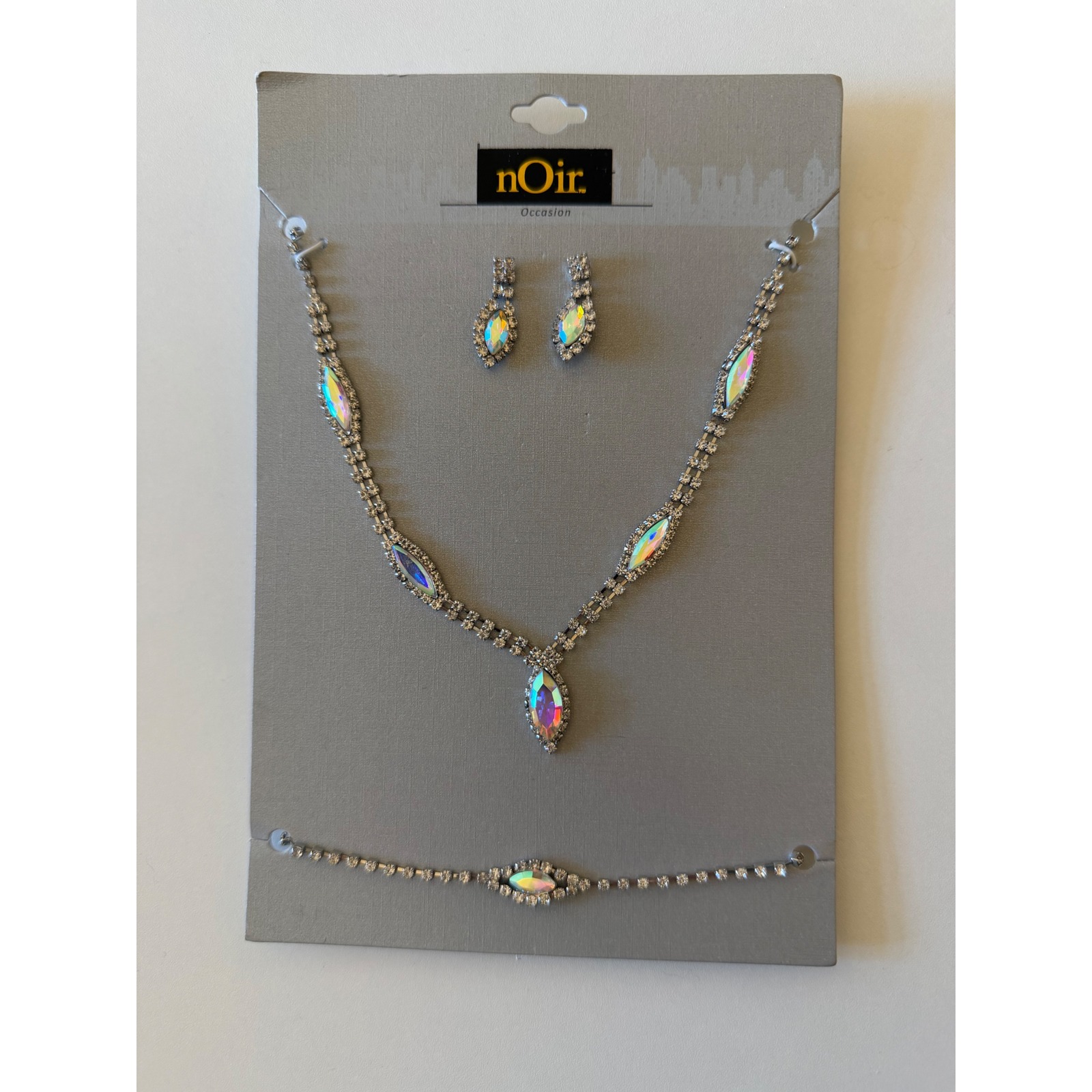 Noir Occasion Iridescent Ab Crystal Rhinestone Necklace Bracelet Earrings Set
